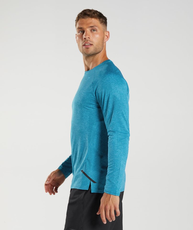 Men's Gymshark Apex Long Sleeve T-Shirts Turquoise | NZ 0USWIH